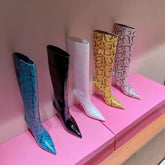 Boots Pointed Toe Slim High Heel Snakeskin Long Boots-BS01022-Veeddydropshipping
